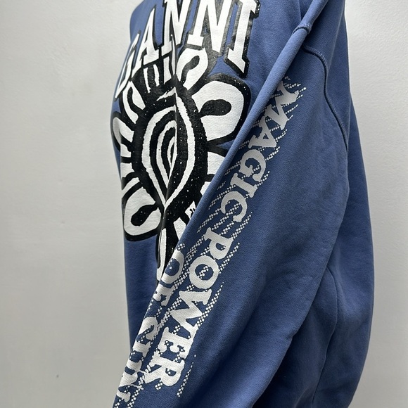 Ganni Isoli Mega Flower Floral Oversized Hoodie Hooded Sweatshirt Blue S / M - Picture 7 of 12